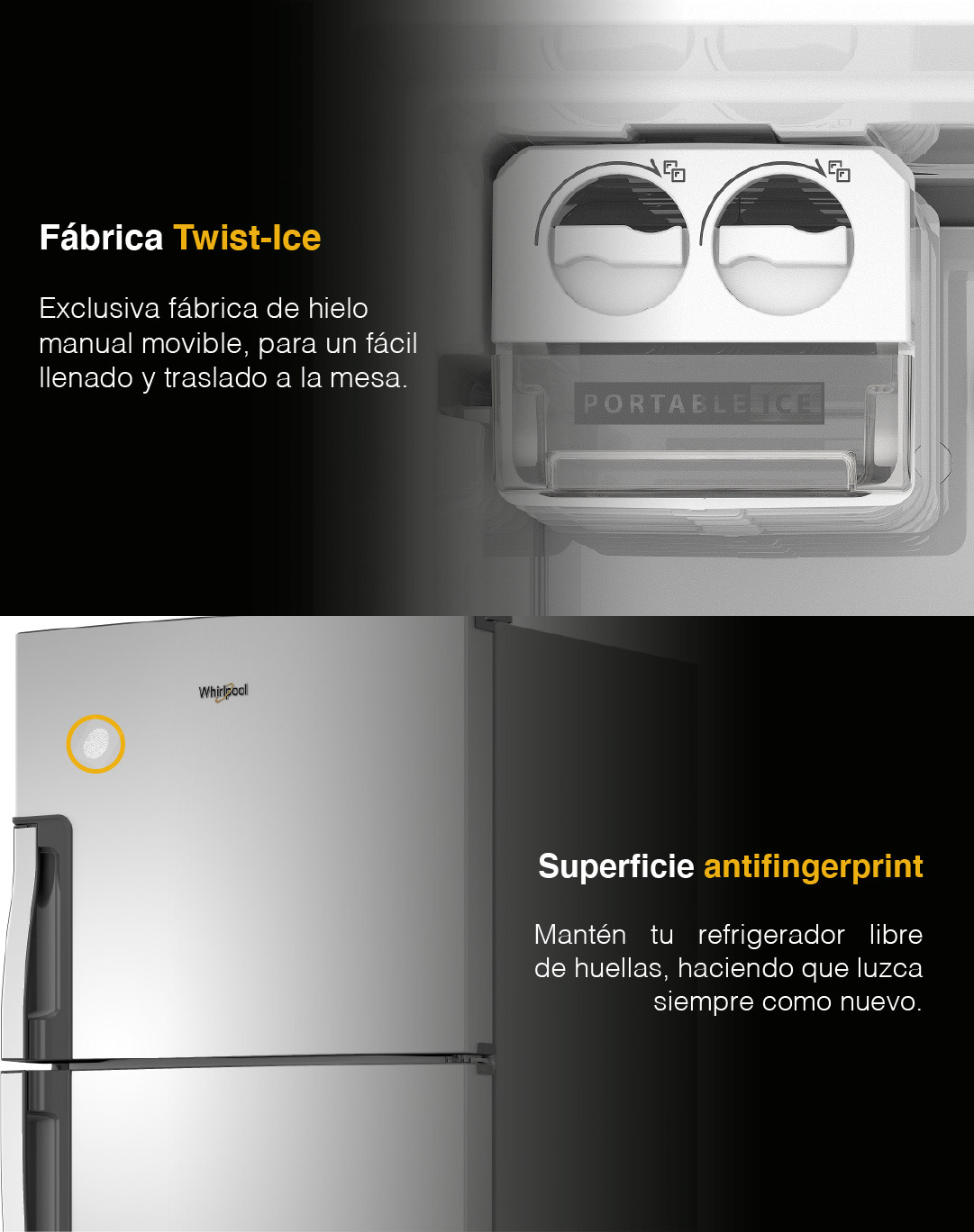 Nevecón 4 puertas Whirlpool 7501545587931. con gran capacidad de almacenamiento y flexibilidad de acomodación.